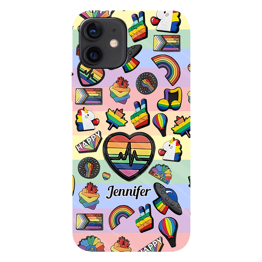 Coque de téléphone et support pour téléphone personnalisés « Arc-en-ciel de la fierté » avec impression intégrale, en soutien à la communauté LGBT.
