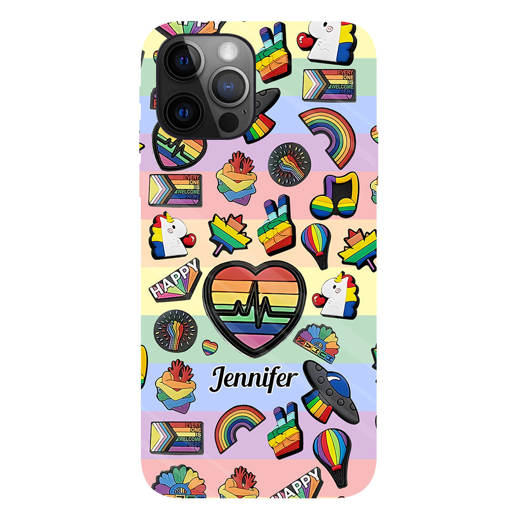 Coque de téléphone et support pour téléphone personnalisés « Arc-en-ciel de la fierté » avec impression intégrale, en soutien à la communauté LGBT.