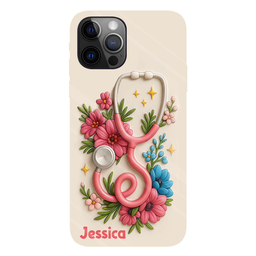 Floral Stethoscope - Personalized Nurse Full Print Phone Case