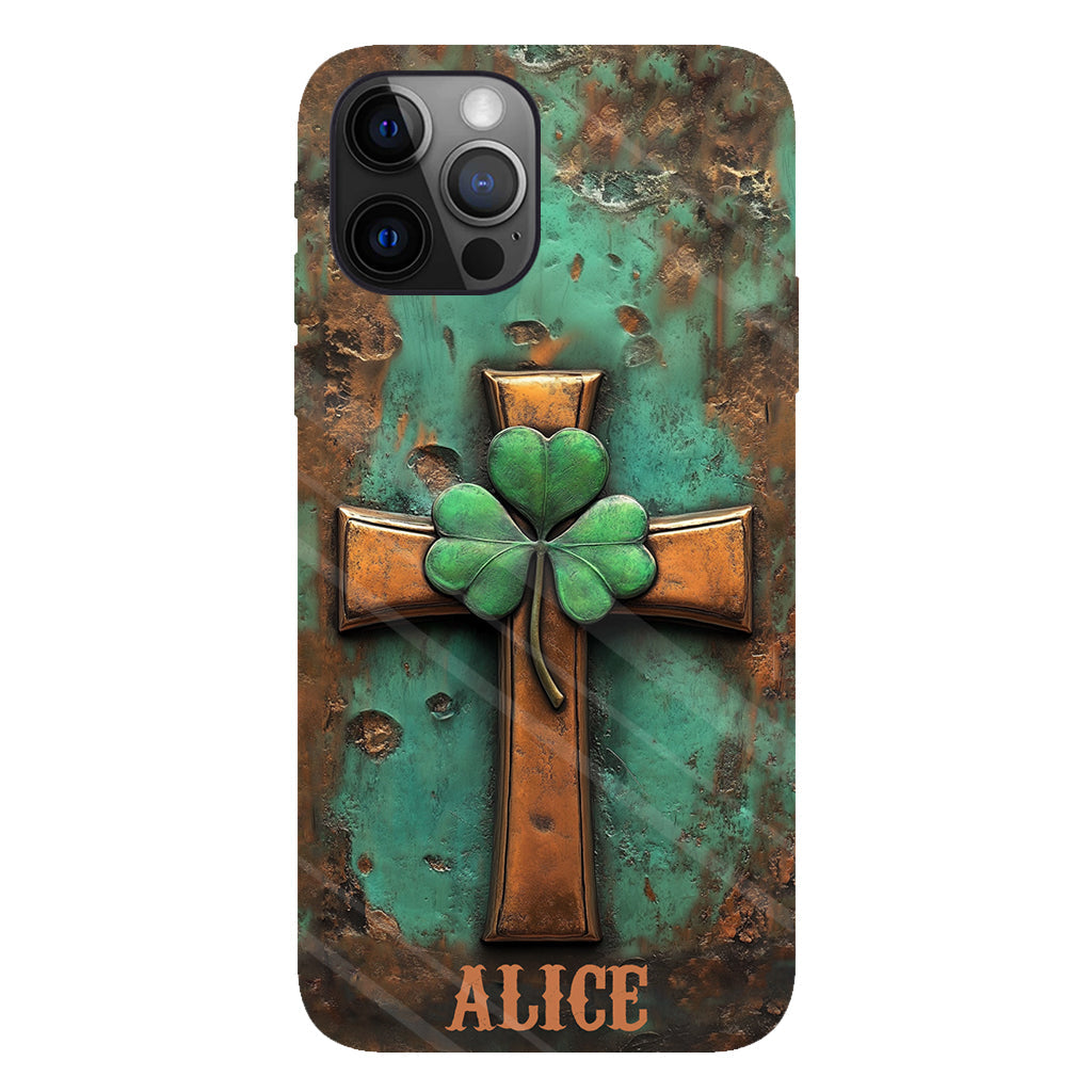 Coque de téléphone vintage avec croix irlandaise et impression intégrale personnalisée pour la Saint-Patrick