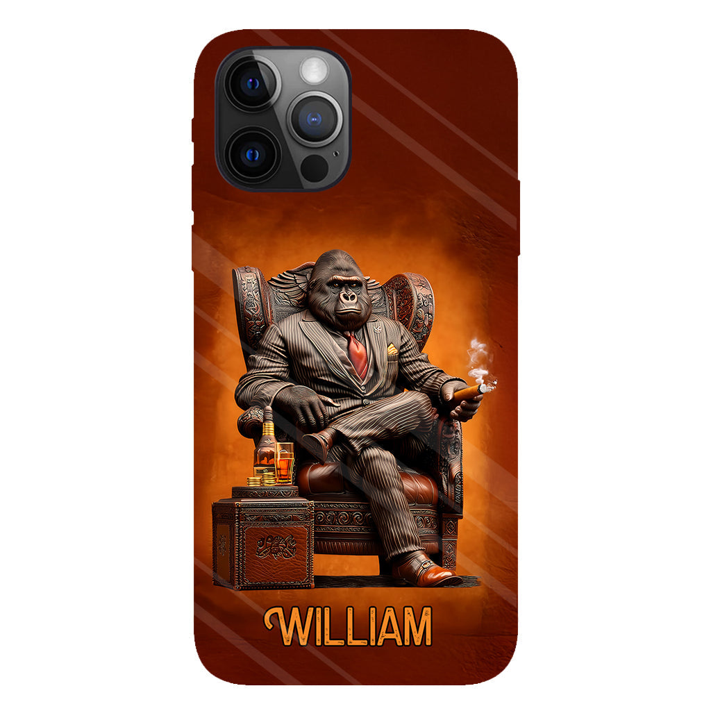 Whiskey & Cigar Gorilla - Coque de téléphone personnalisée avec impression intégrale sur le thème du whisky
