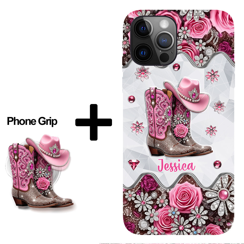 Bottes de cowgirl - Coque de téléphone personnalisée avec imprimé intégral cowgirl et support pour téléphone
