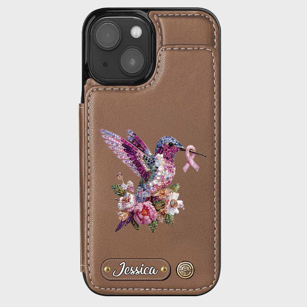 Breast Cancer Awareness Hummingbird - Personalized Breast Cancer Awareness Wallet Phone Case