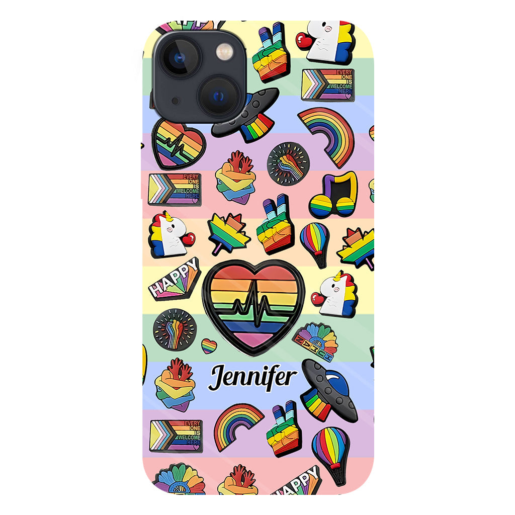 Coque de téléphone et support pour téléphone personnalisés « Arc-en-ciel de la fierté » avec impression intégrale, en soutien à la communauté LGBT.