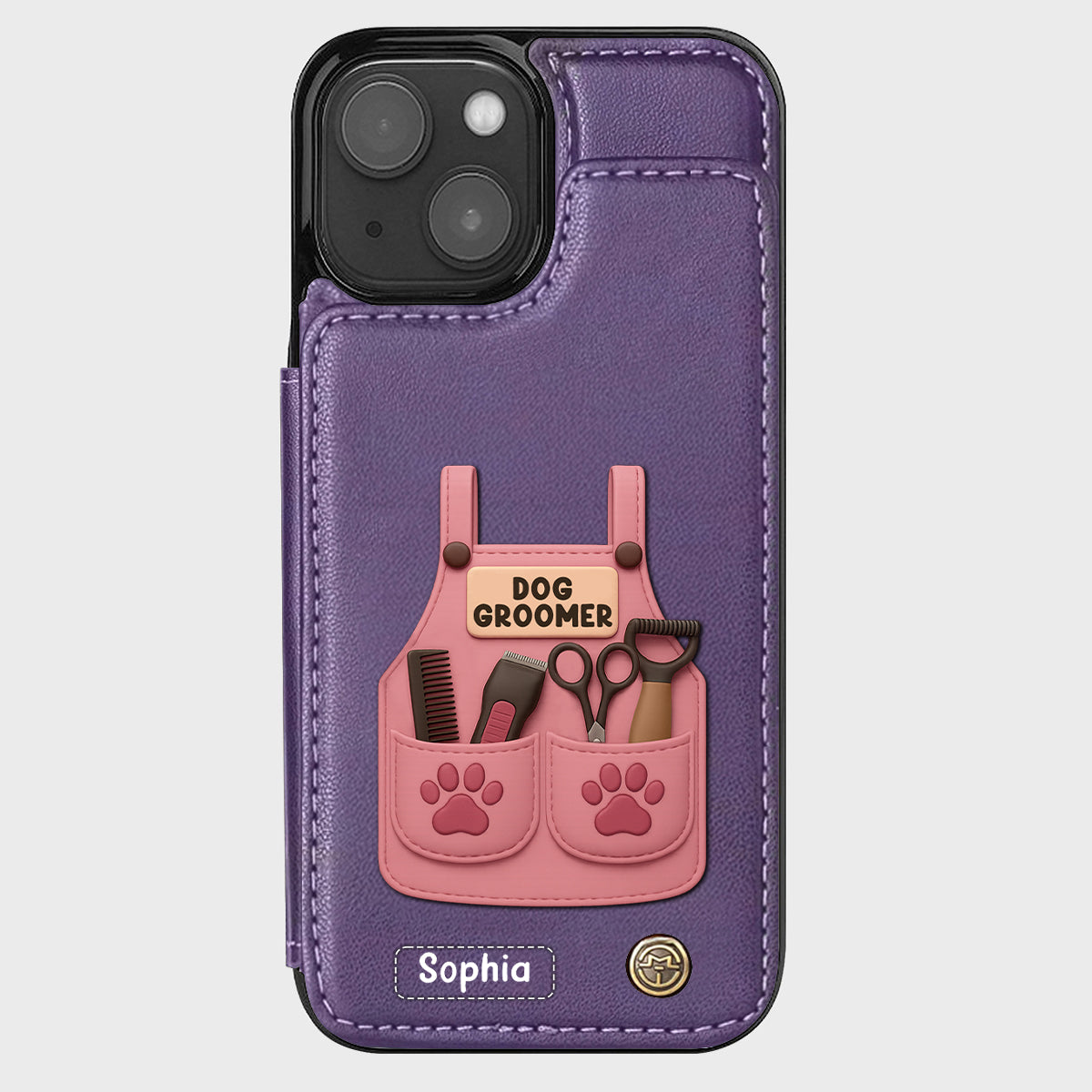 Dog Groomer Gift With Grooming Tools And Paw Prints - Personalized Dog Groomer Wallet Phone Case