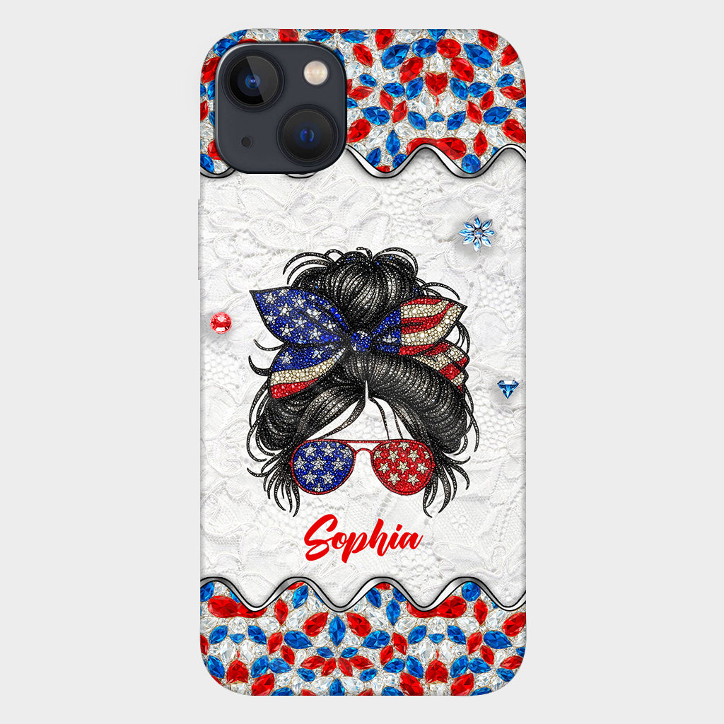 Messy Bun Girl - Personalized Independence Day/ 4th of July Full Print Phone Case