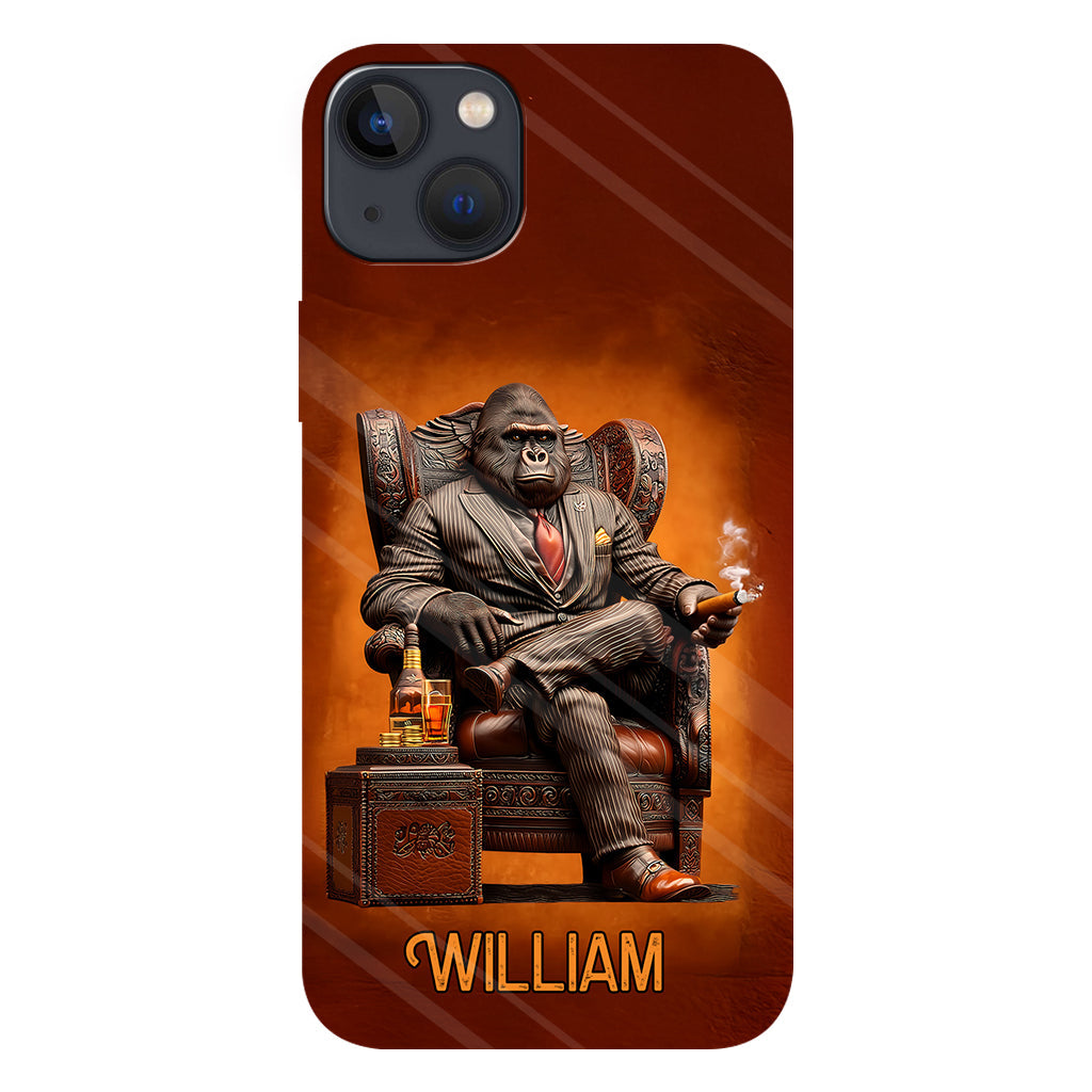 Whiskey & Cigar Gorilla - Coque de téléphone personnalisée avec impression intégrale sur le thème du whisky