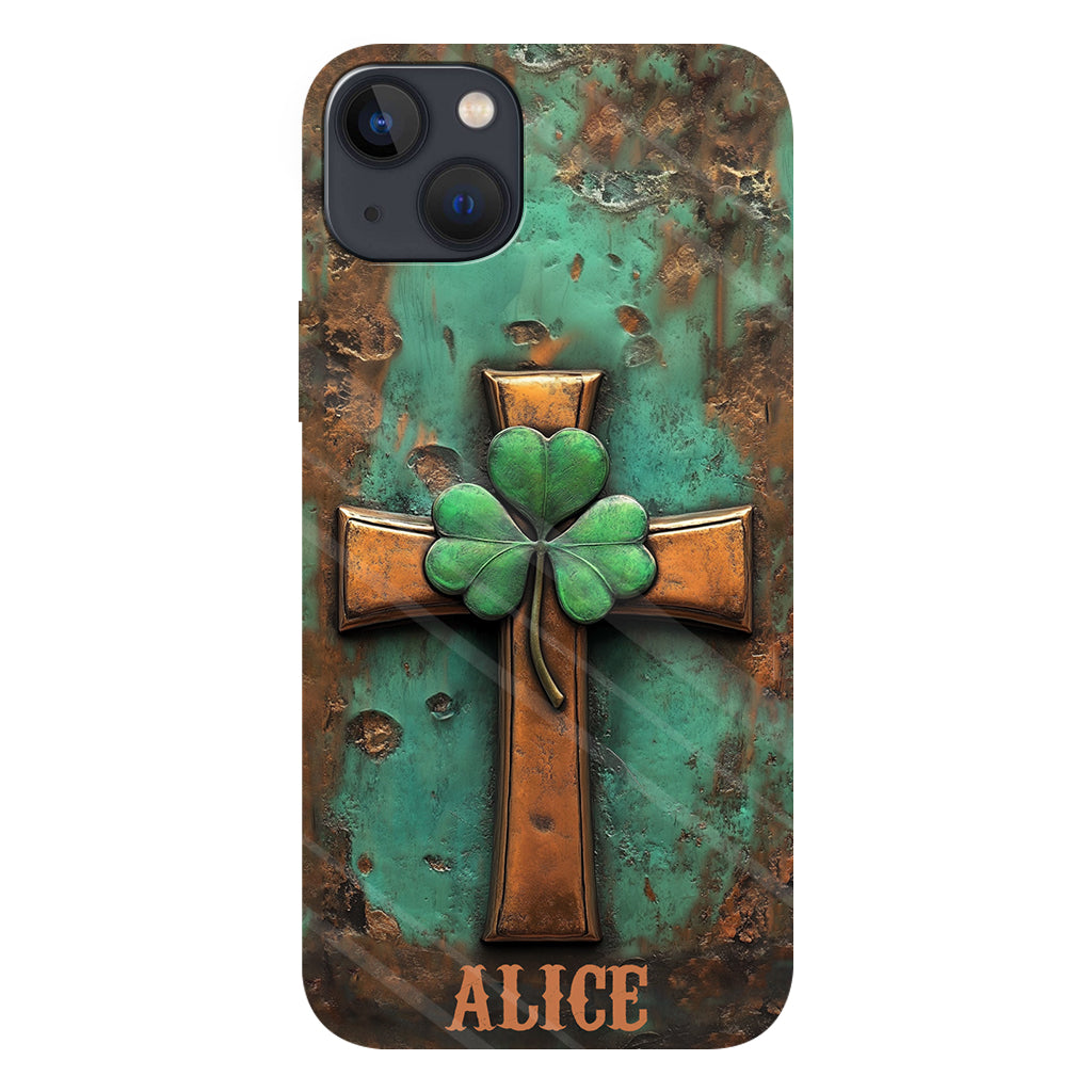 Coque de téléphone vintage avec croix irlandaise et impression intégrale personnalisée pour la Saint-Patrick