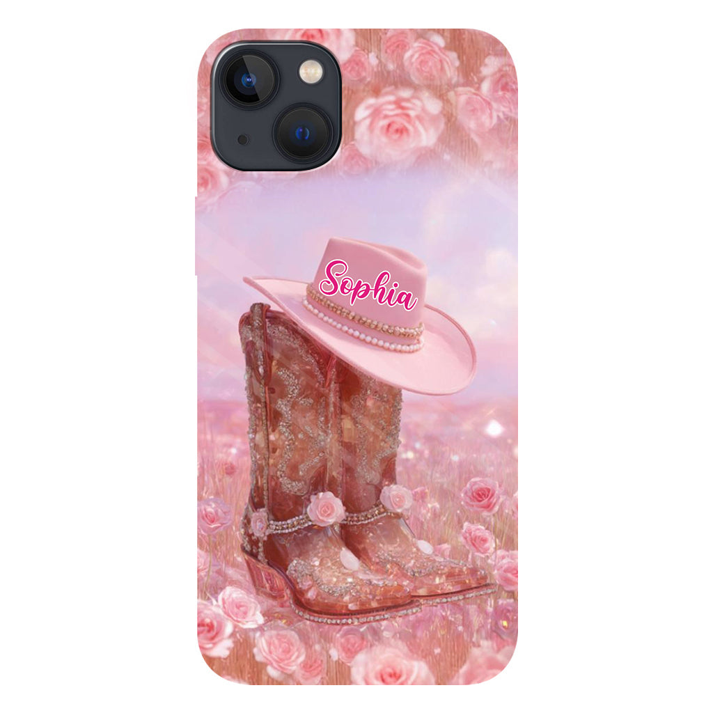 Florales Cowgirl-Motiv – Personalisierte Handyhülle und Handygriff mit Cowgirl-Vollbilddruck