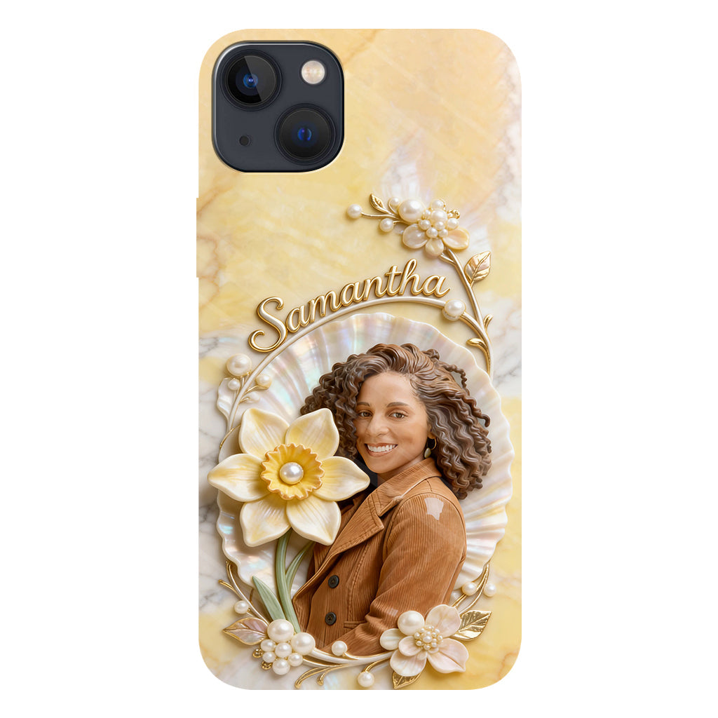 Coque de téléphone personnalisée avec photo et fleur de naissance - Impression intégrale « Amour de soi »