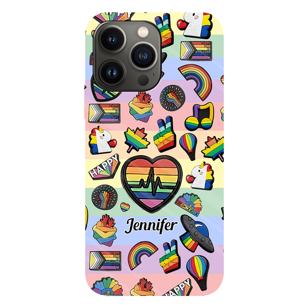 Coque de téléphone et support pour téléphone personnalisés « Arc-en-ciel de la fierté » avec impression intégrale, en soutien à la communauté LGBT.