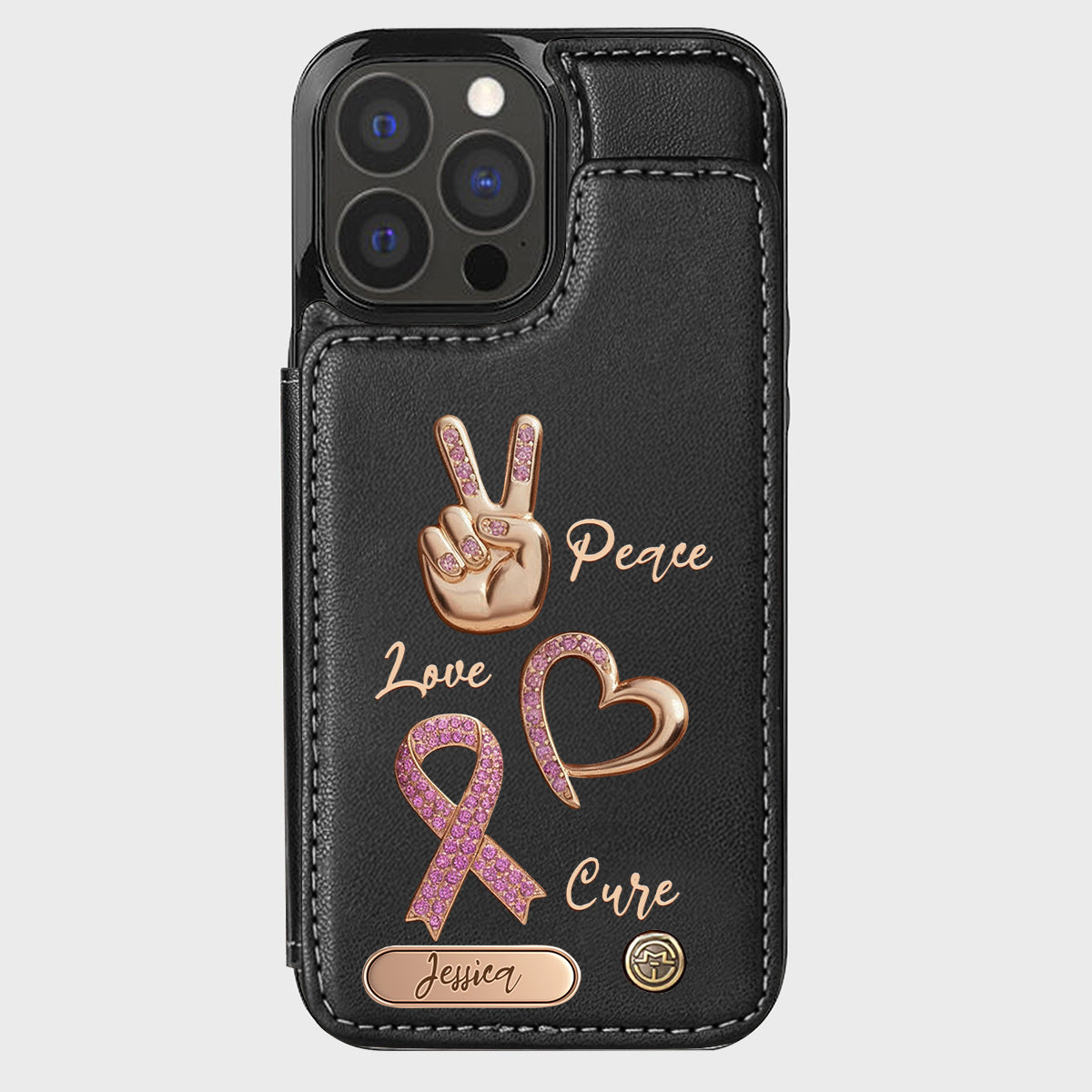 Peace Love Cure - Personalized Breast Cancer Awareness Wallet Phone Case