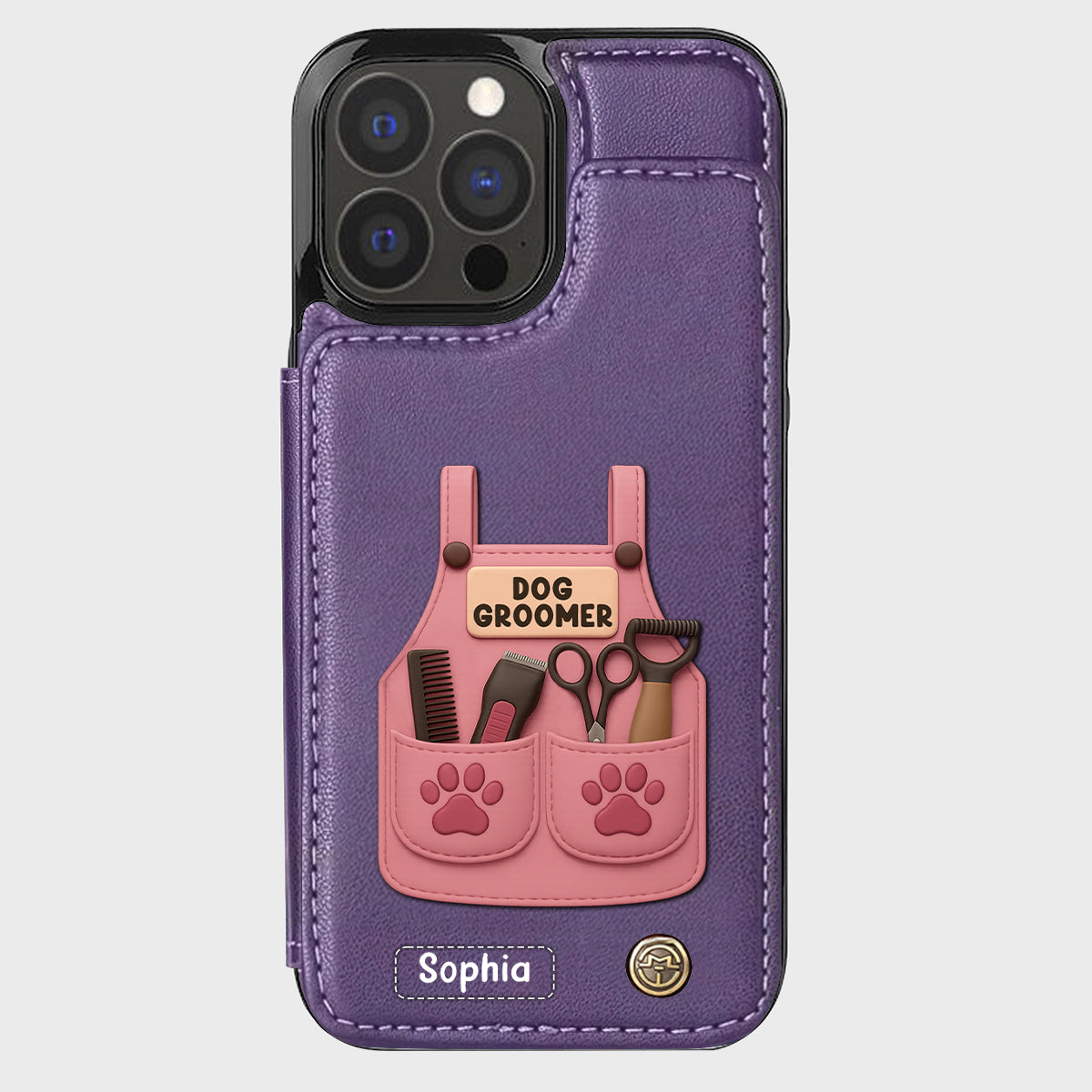 Dog Groomer Gift With Grooming Tools And Paw Prints - Personalized Dog Groomer Wallet Phone Case
