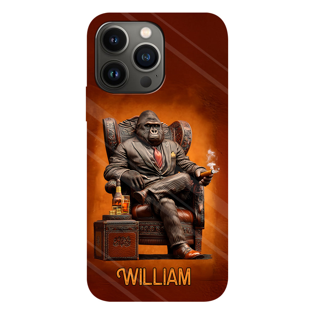 Whiskey & Cigar Gorilla - Coque de téléphone personnalisée avec impression intégrale sur le thème du whisky