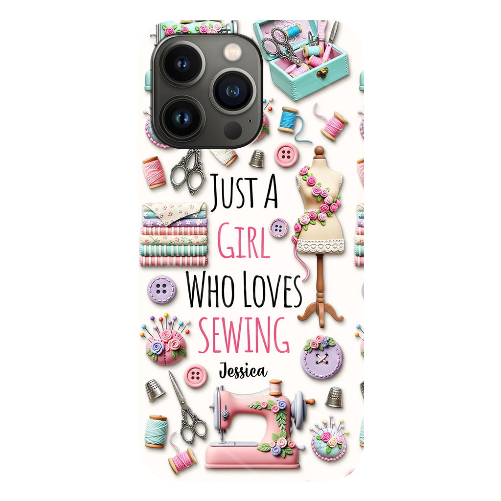 Coque de téléphone personnalisée « Juste une fille qui aime coudre » avec impression intégrale