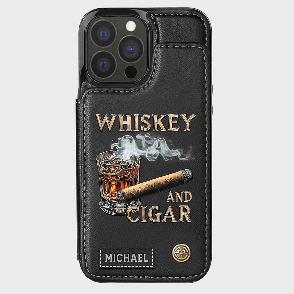 Whiskey And Cigar - Personalized Whisky Wallet Phone Case