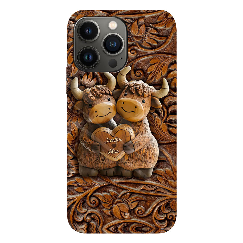 Couple de vaches des Highlands mignon - Coque de téléphone personnalisée avec imprimé intégral de vaches des Highlands