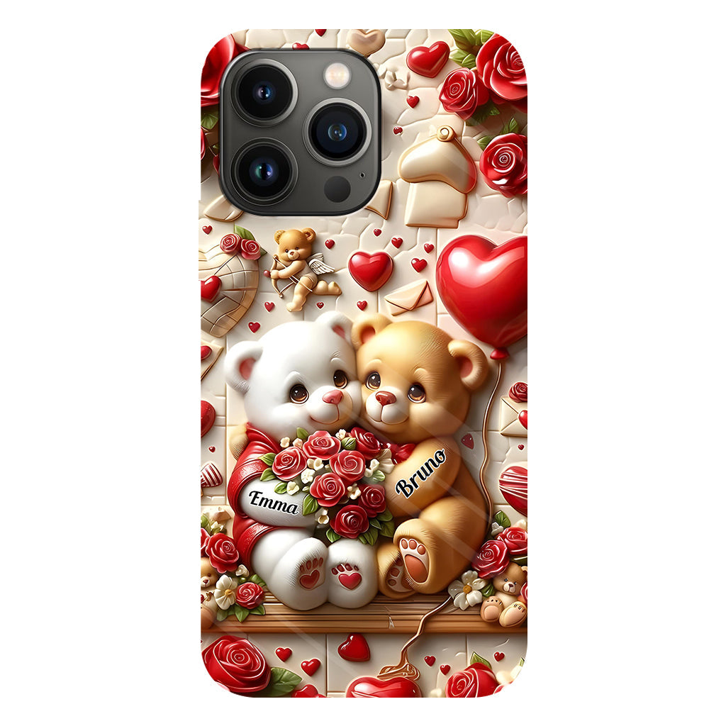 Cute Bear Couple - Personalized Couple Full Print Phone Case