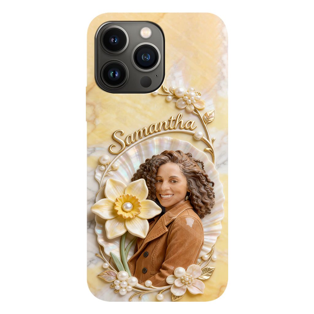 Coque de téléphone personnalisée avec photo et fleur de naissance - Impression intégrale « Amour de soi »