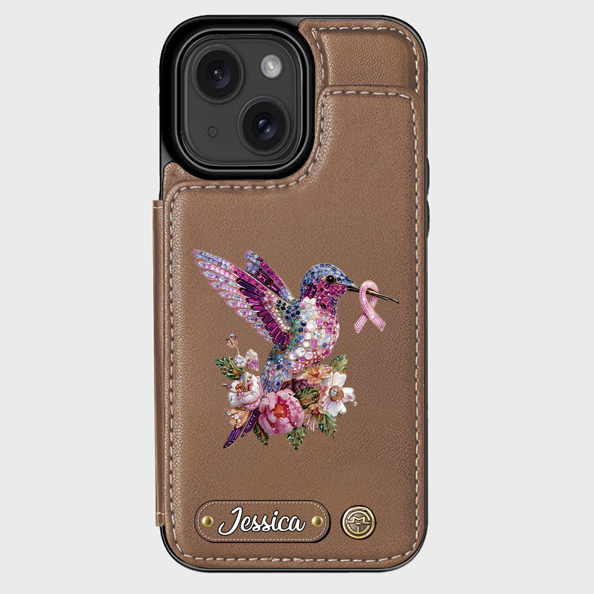 Breast Cancer Awareness Hummingbird - Personalized Breast Cancer Awareness Wallet Phone Case