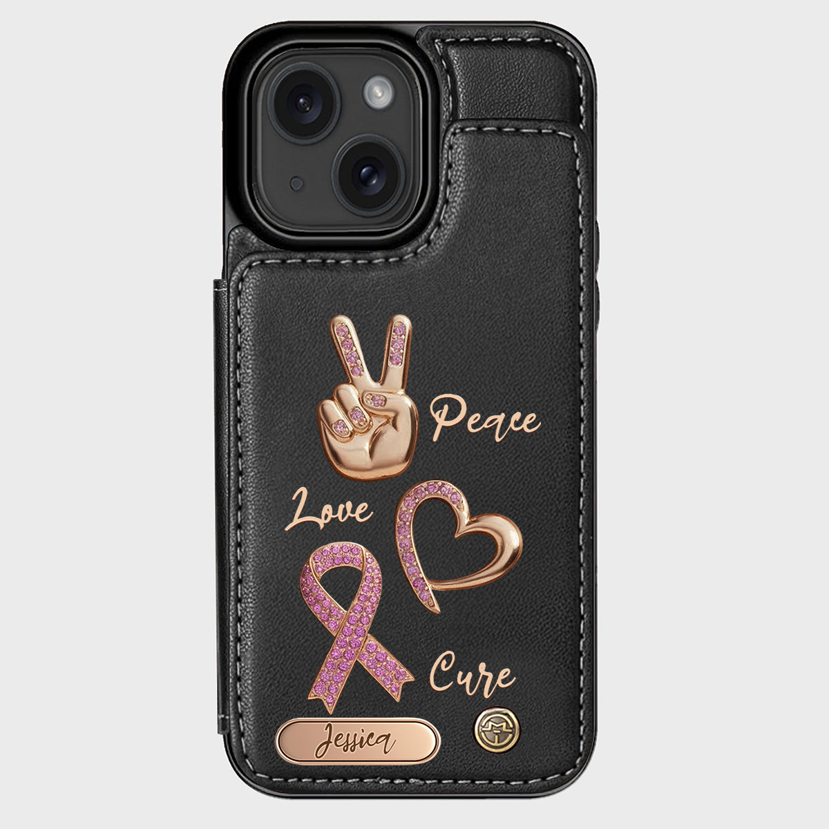Peace Love Cure - Personalized Breast Cancer Awareness Wallet Phone Case