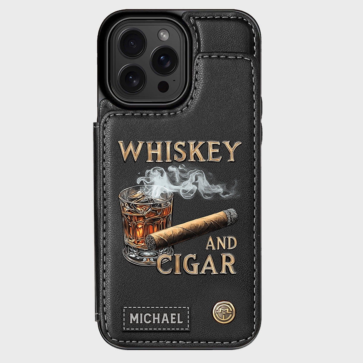 Whiskey And Cigar - Personalized Whisky Wallet Phone Case