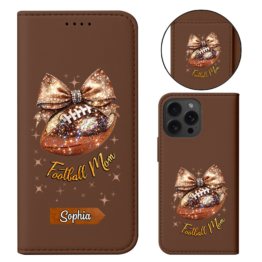 Glitter Football - Personalized Football Wallet Phone Case With Strap