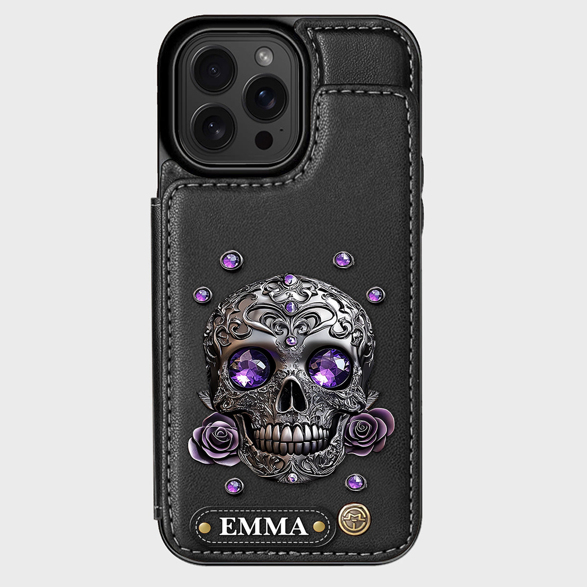 Beautiful Skull And Roses - Personalized Skull Wallet Phone Case