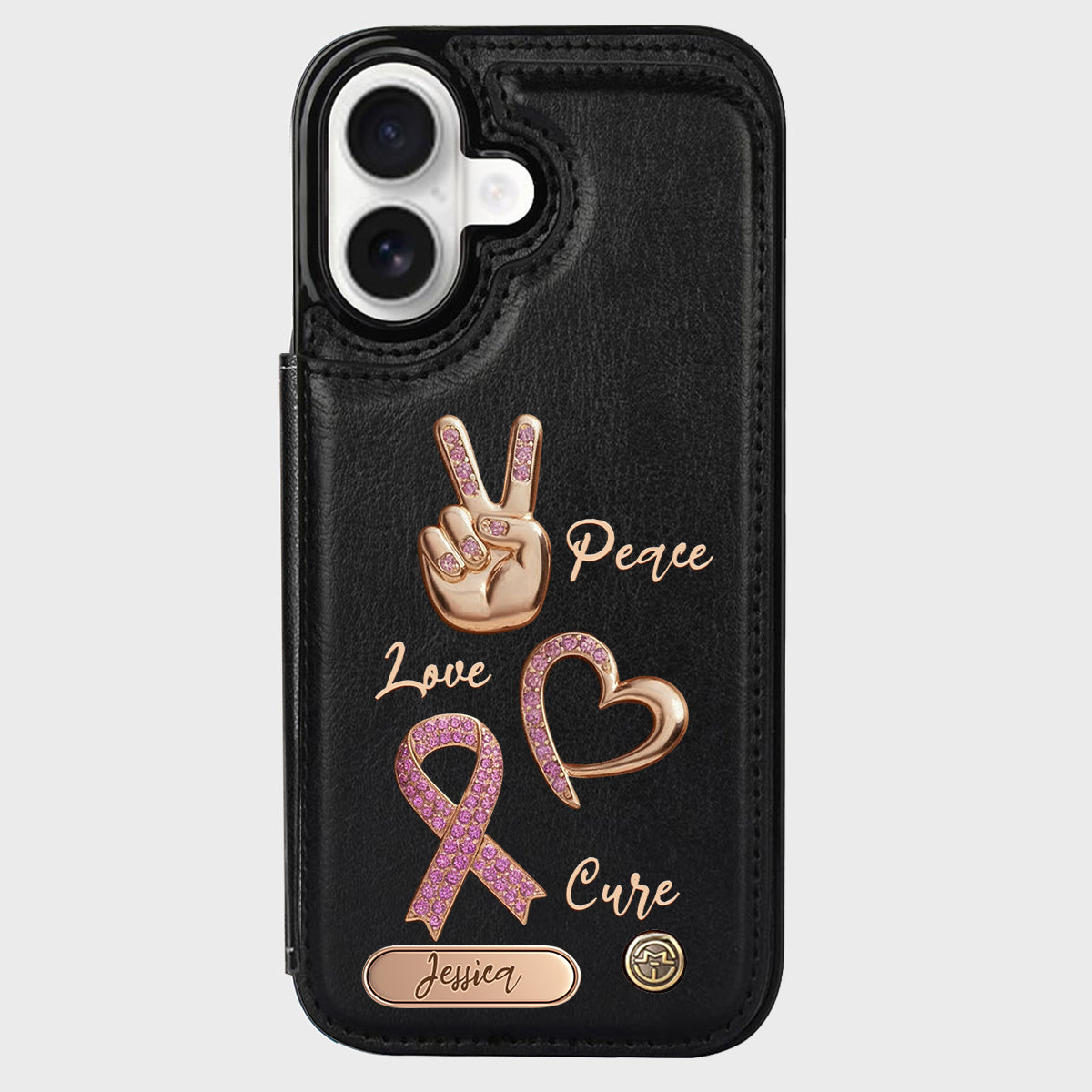Peace Love Cure - Personalized Breast Cancer Awareness Wallet Phone Case