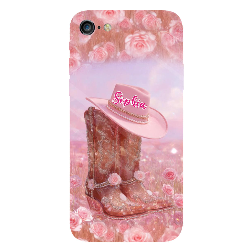 Florales Cowgirl-Motiv – Personalisierte Handyhülle und Handygriff mit Cowgirl-Vollbilddruck