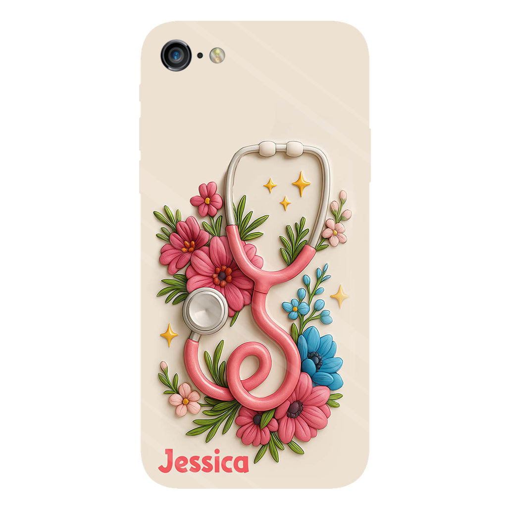 Floral Stethoscope - Personalized Nurse Full Print Phone Case