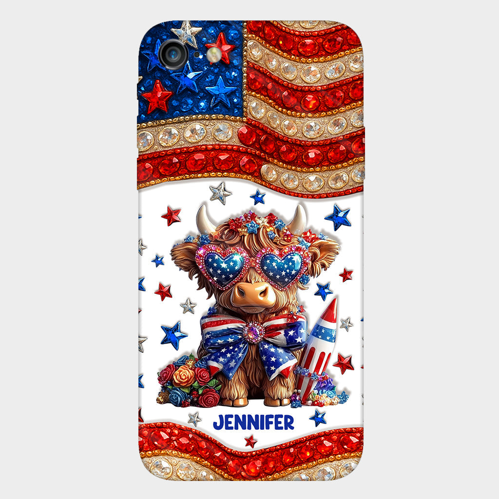 July 4th America - Personalized Highland Cow Full Print Phone Case