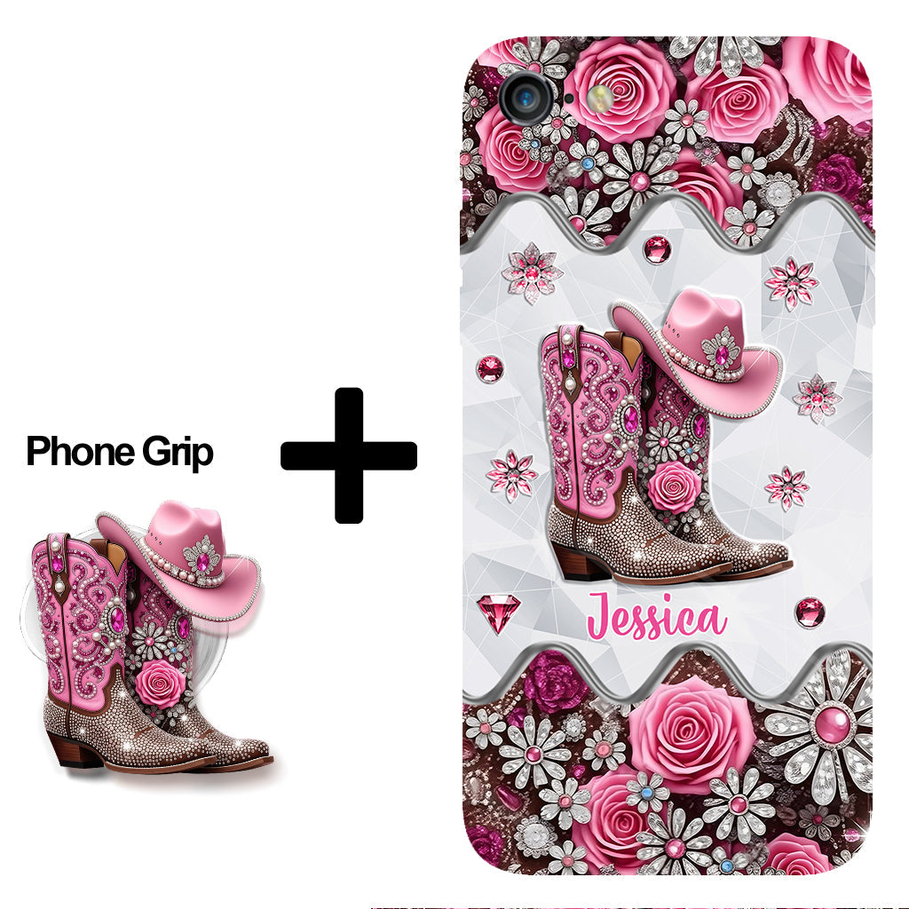 Bottes de cowgirl - Coque de téléphone personnalisée avec imprimé intégral cowgirl et support pour téléphone