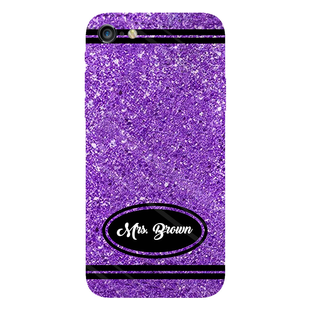 Design mit künstlichem Glitzerstift – Personalisierte Handyhülle und Handygriff mit Lehrermotiv und Volldruck