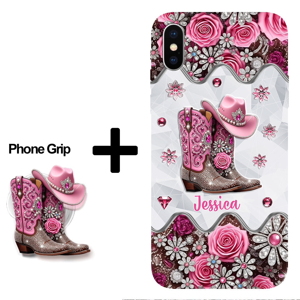 Bottes de cowgirl - Coque de téléphone personnalisée avec imprimé intégral cowgirl et support pour téléphone