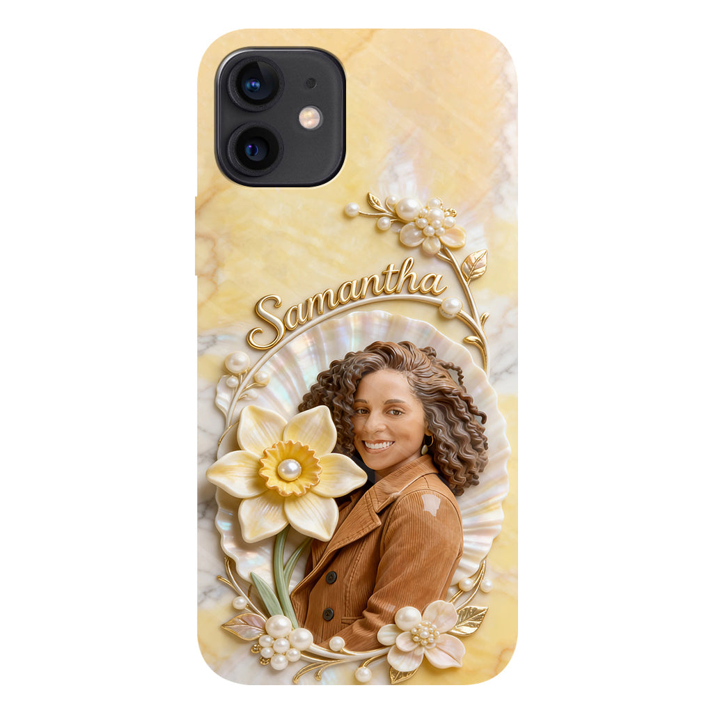Coque de téléphone personnalisée avec photo et fleur de naissance - Impression intégrale « Amour de soi »