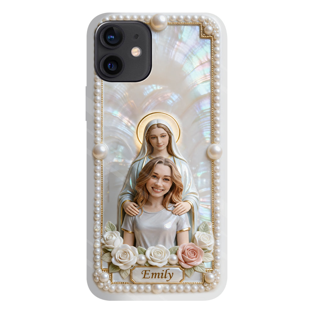 Blessed Virgin Mary Custom From Photo - Pearl & Roses - Personalized Christian Full Print Phone Case