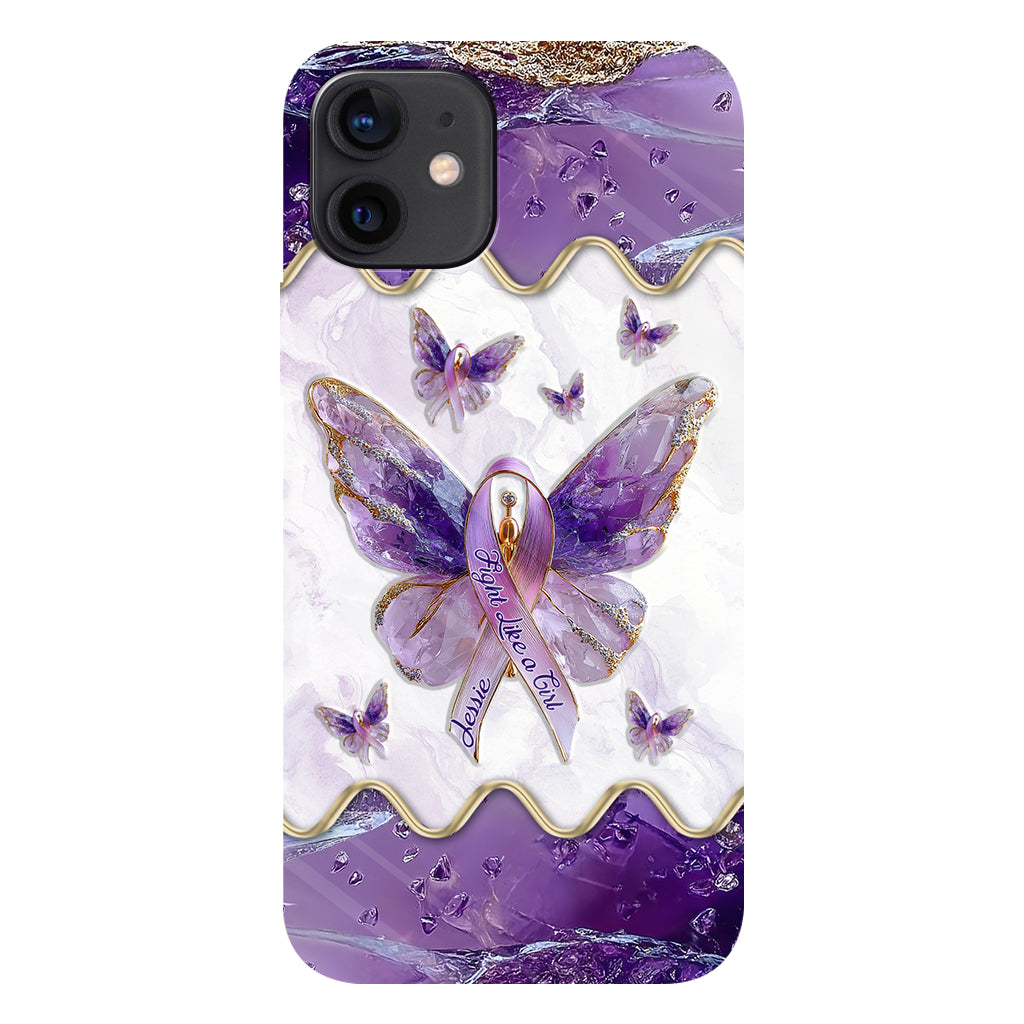 Combattez comme une fille - Coque de téléphone personnalisée avec impression intégrale pour la sensibilisation au lupus