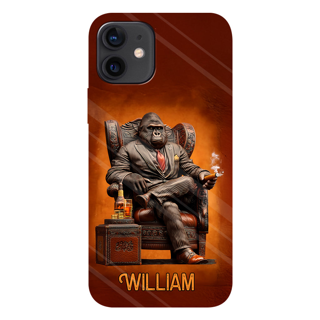 Whiskey & Cigar Gorilla - Coque de téléphone personnalisée avec impression intégrale sur le thème du whisky