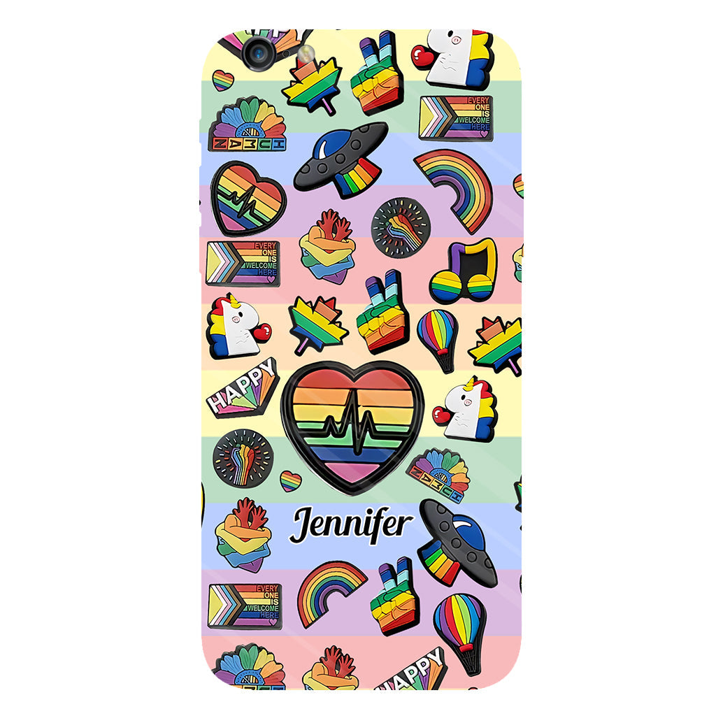 Coque de téléphone et support pour téléphone personnalisés « Arc-en-ciel de la fierté » avec impression intégrale, en soutien à la communauté LGBT.