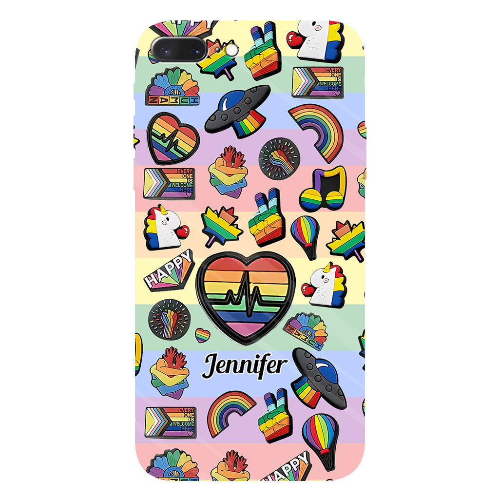 Coque de téléphone et support pour téléphone personnalisés « Arc-en-ciel de la fierté » avec impression intégrale, en soutien à la communauté LGBT.