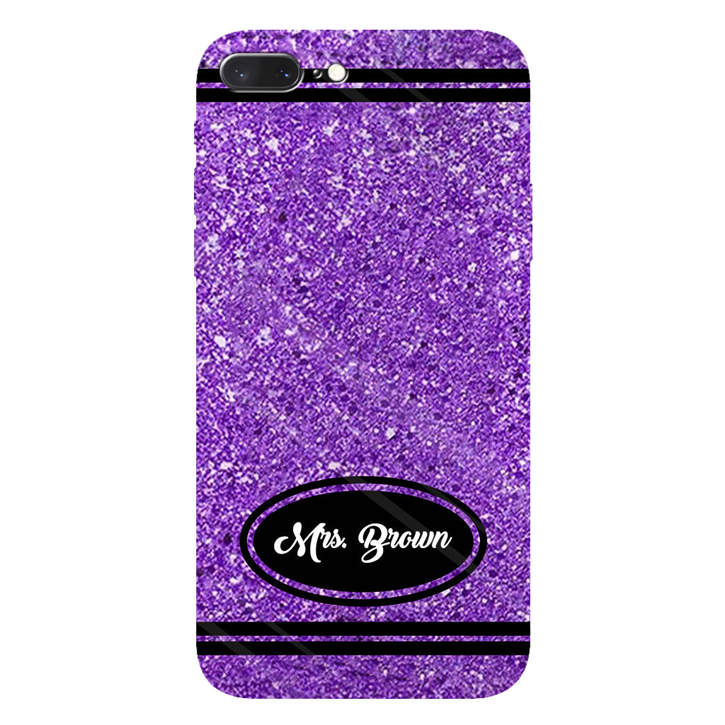 Design mit künstlichem Glitzerstift – Personalisierte Handyhülle und Handygriff mit Lehrermotiv und Volldruck