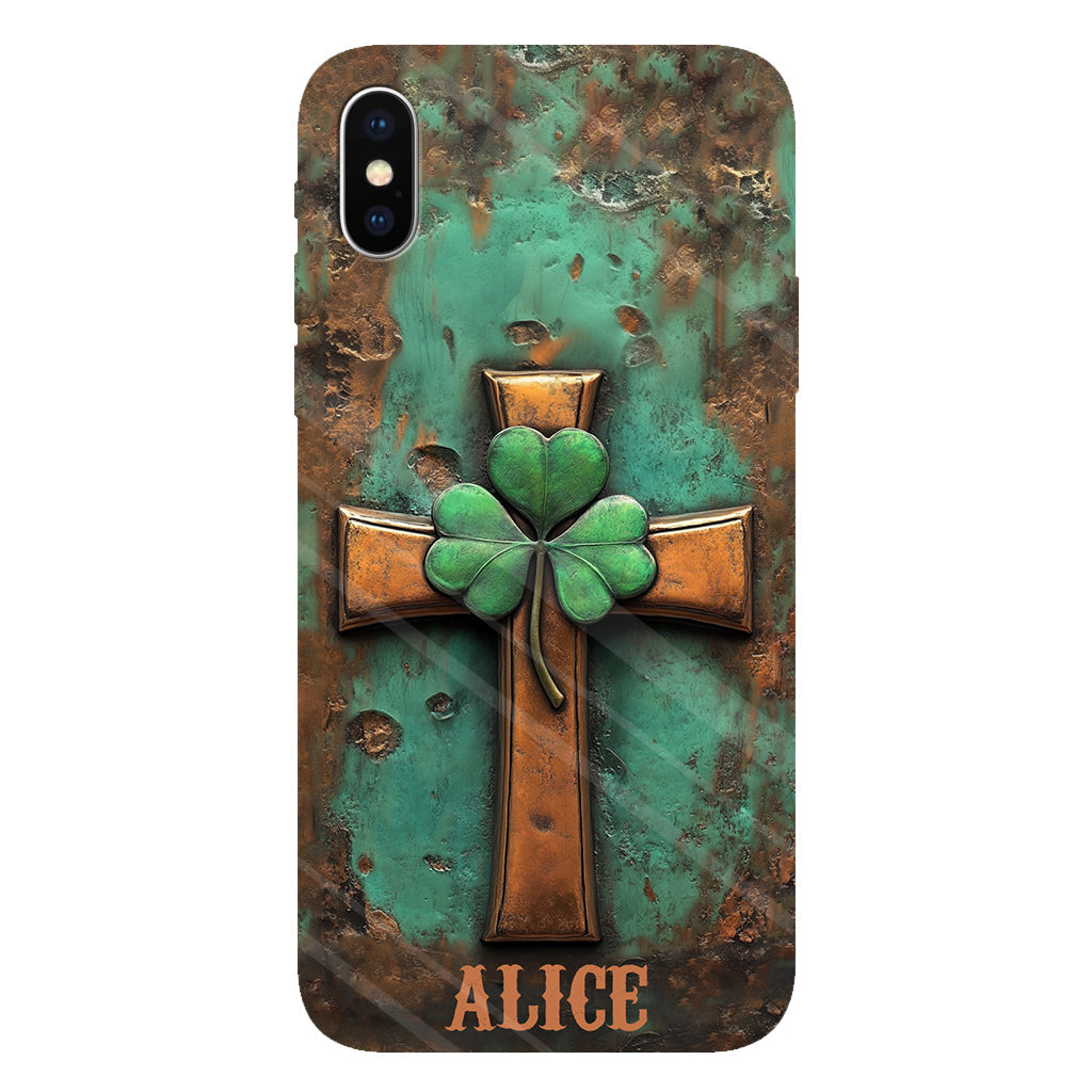 Coque de téléphone vintage avec croix irlandaise et impression intégrale personnalisée pour la Saint-Patrick