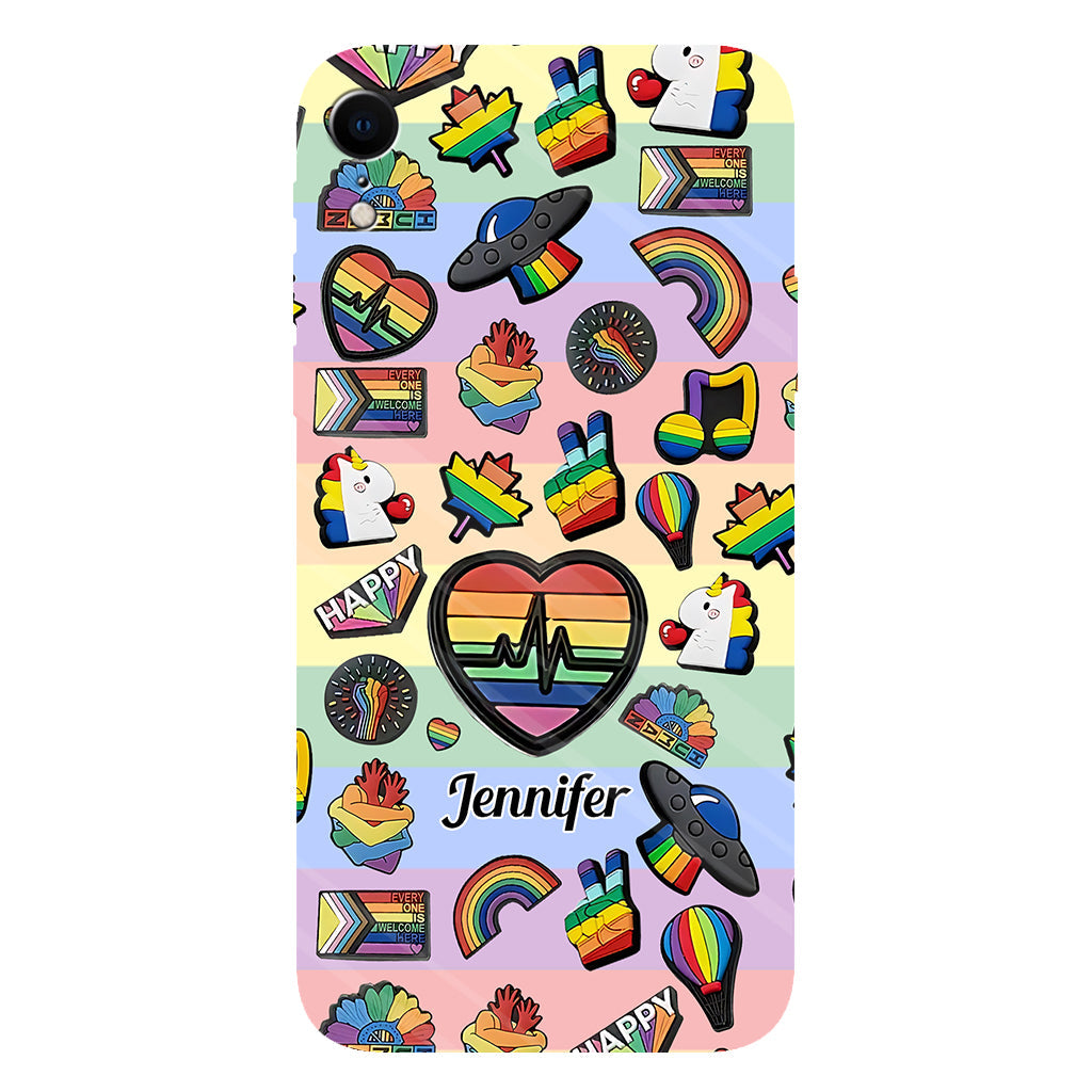 Coque de téléphone et support pour téléphone personnalisés « Arc-en-ciel de la fierté » avec impression intégrale, en soutien à la communauté LGBT.