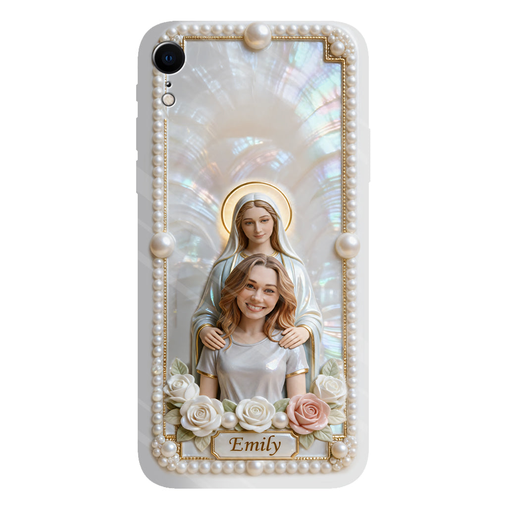 Blessed Virgin Mary Custom From Photo - Pearl & Roses - Personalized Christian Full Print Phone Case