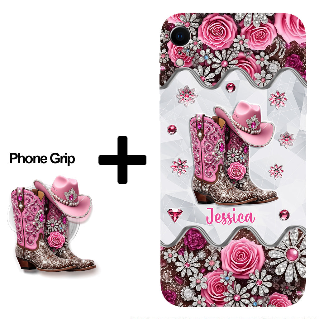 Bottes de cowgirl - Coque de téléphone personnalisée avec imprimé intégral cowgirl et support pour téléphone