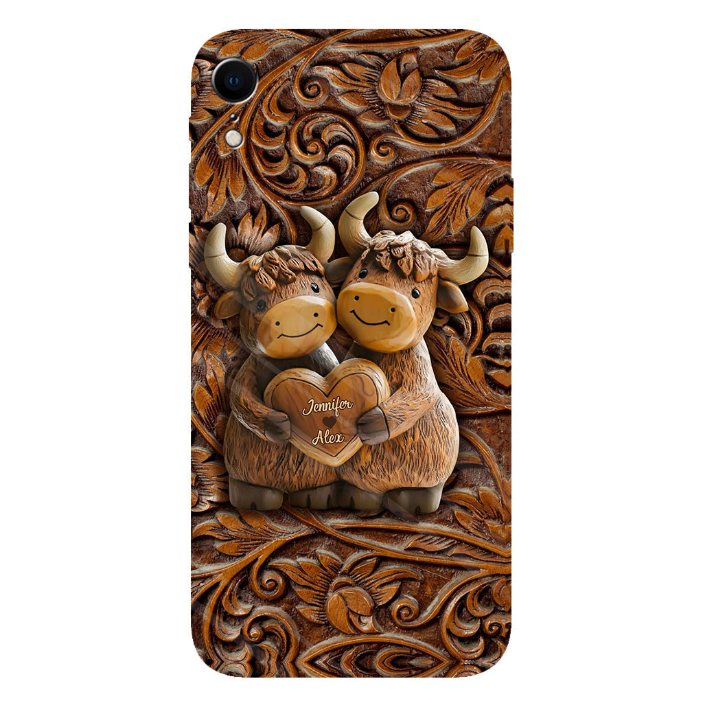 Couple de vaches des Highlands mignon - Coque de téléphone personnalisée avec imprimé intégral de vaches des Highlands