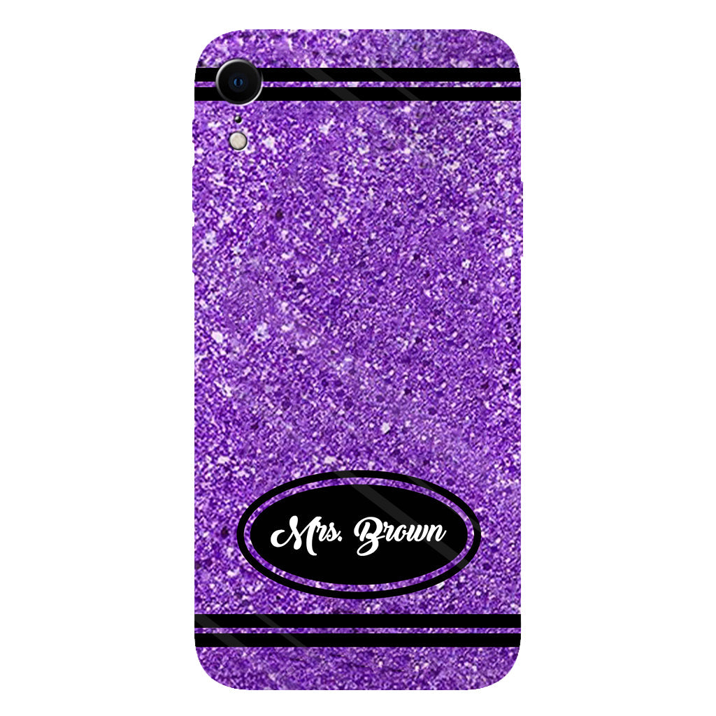 Design mit künstlichem Glitzerstift – Personalisierte Handyhülle und Handygriff mit Lehrermotiv und Volldruck