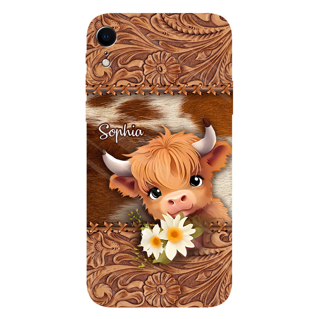Coque de téléphone personnalisée avec impression intégrale représentant une adorable vache des Highlands