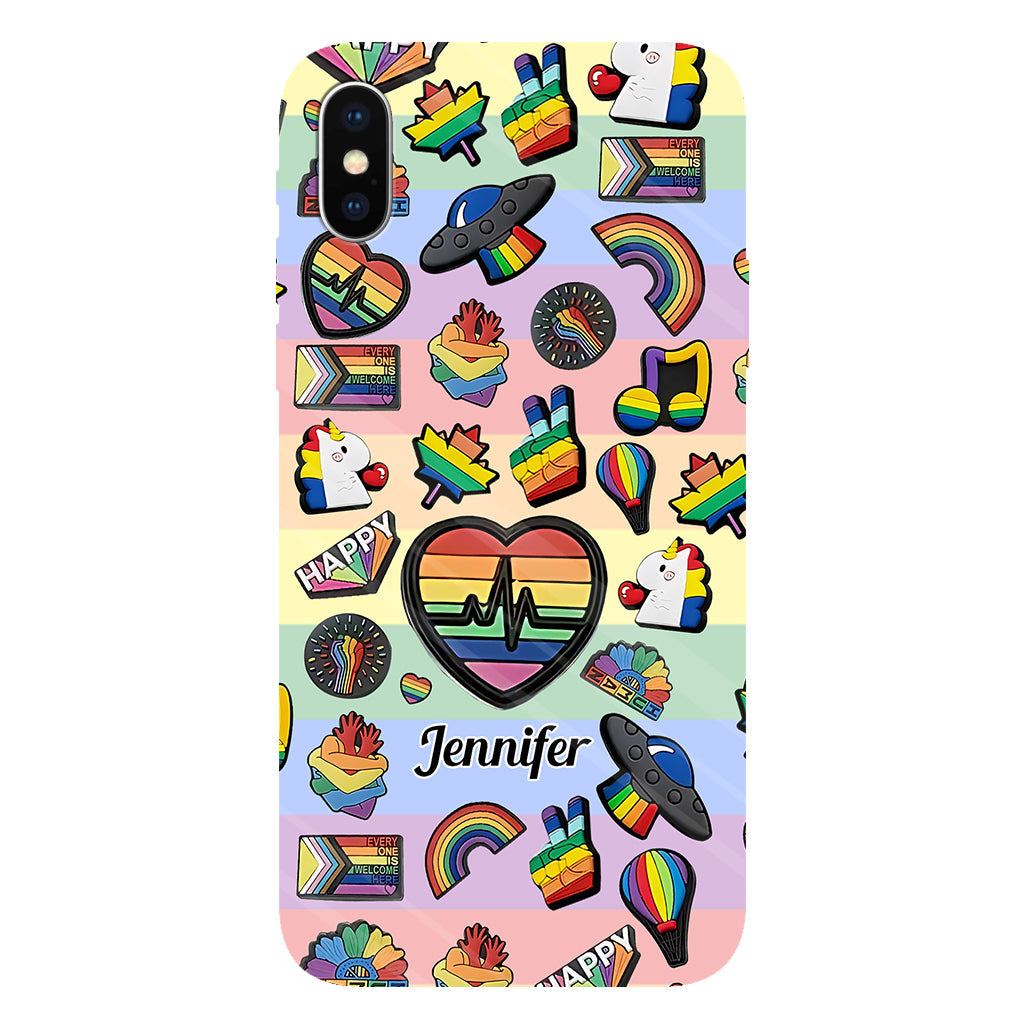 Coque de téléphone et support pour téléphone personnalisés « Arc-en-ciel de la fierté » avec impression intégrale, en soutien à la communauté LGBT.